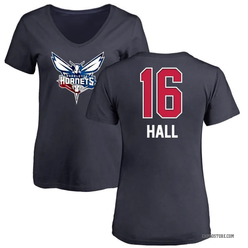 PJ Hall Women's Navy Charlotte Hornets Name and Number Banner Wave V-Neck T-Shirt